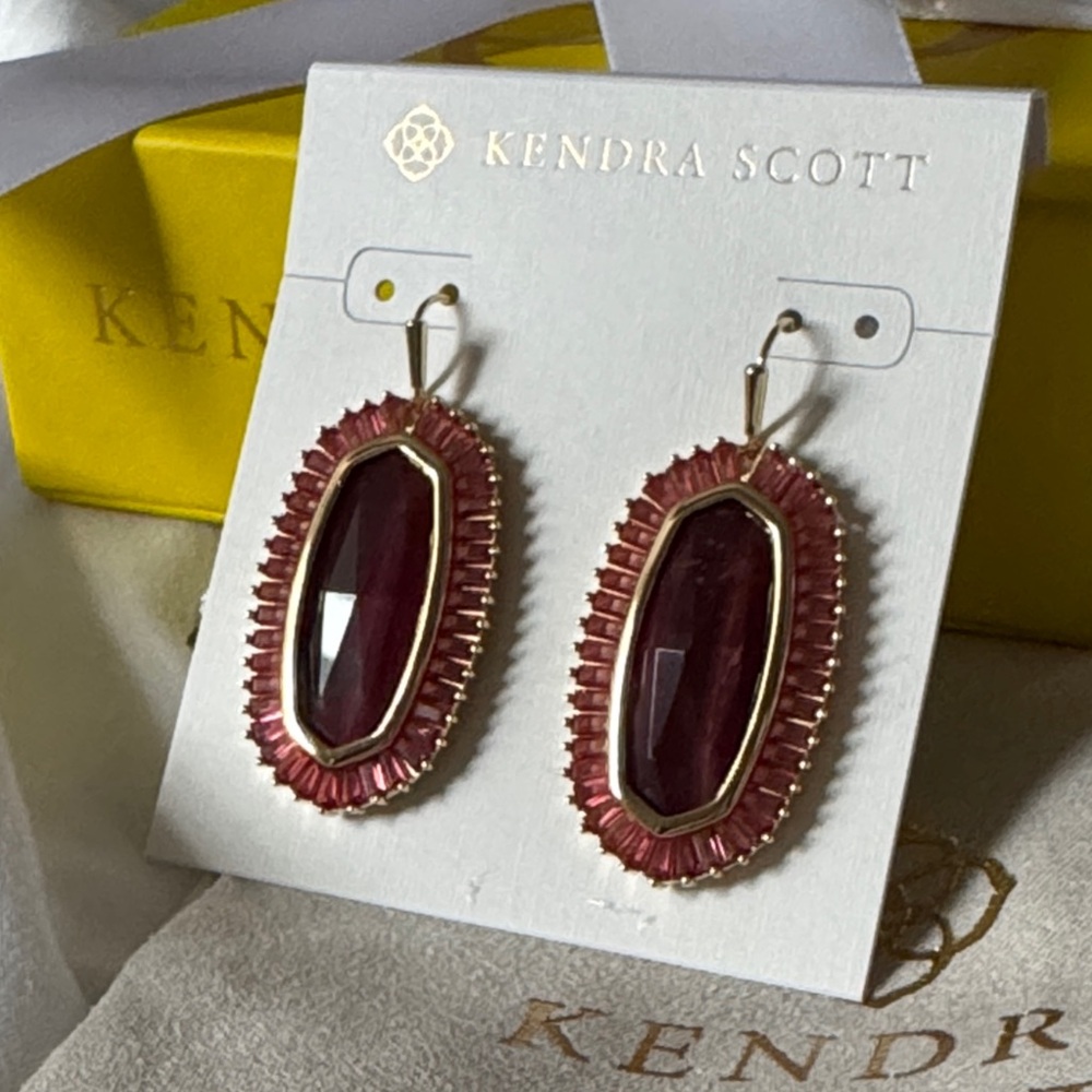 Kendra Scott Baguette Elle Drop Earrings In Gold Red Mix